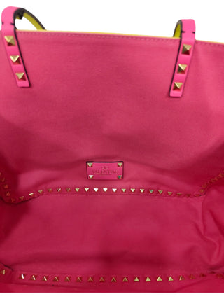Neon Yellow And Pink Rockstud Reversible Shoulder Canvas Tote Bag