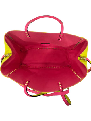 Neon Yellow And Pink Rockstud Reversible Shoulder Canvas Tote Bag