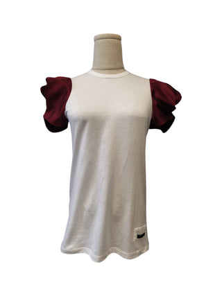 White T-Shirt With Red Puffed Sleeves