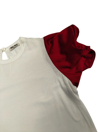 White T-Shirt With Red Puffed Sleeves