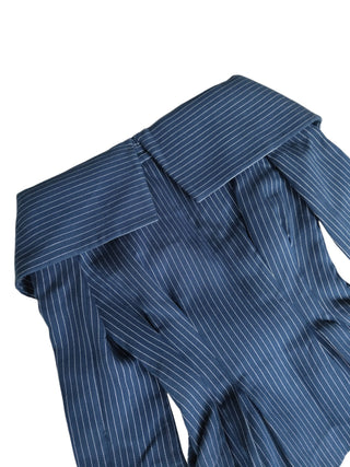 Blue And White Off Shoulder Waisted Top