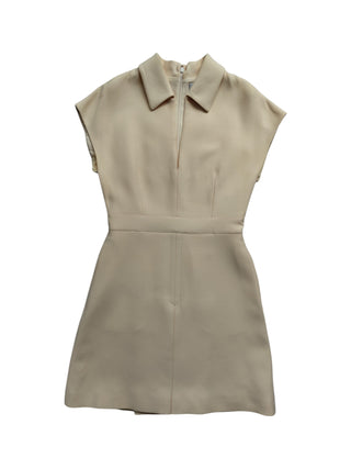 Creme V-Neck Dress With 2 Side Pockets
