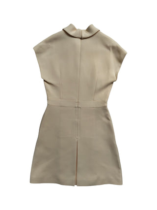 Creme V-Neck Dress With 2 Side Pockets