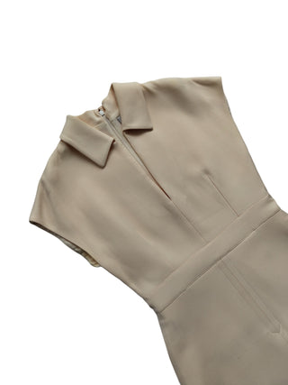 Creme V-Neck Dress With 2 Side Pockets