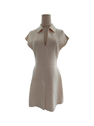 Creme V-Neck Dress With 2 Side Pockets