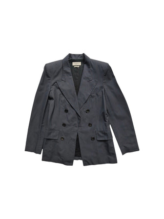 Dark Grey Lightly Striped Double Breasted Blazer