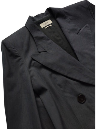 Dark Grey Lightly Striped Double Breasted Blazer