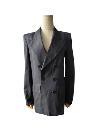 Dark Grey Lightly Striped Double Breasted Blazer