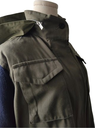 Olive And Navy Cotton And Knit Hooded Utility Jacket