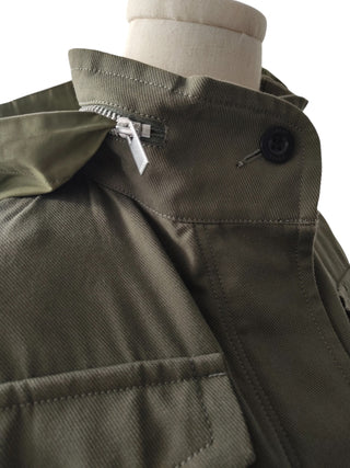 Olive And Navy Cotton And Knit Hooded Utility Jacket