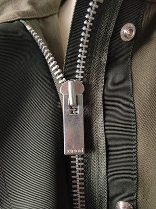 Olive And Navy Cotton And Knit Hooded Utility Jacket