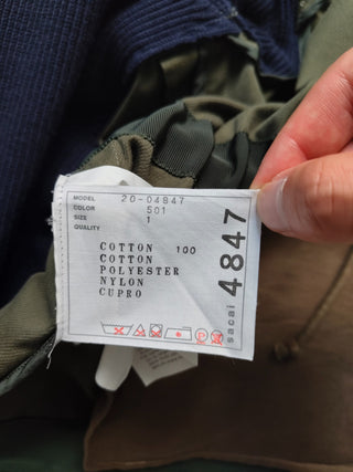 Olive And Navy Cotton And Knit Hooded Utility Jacket