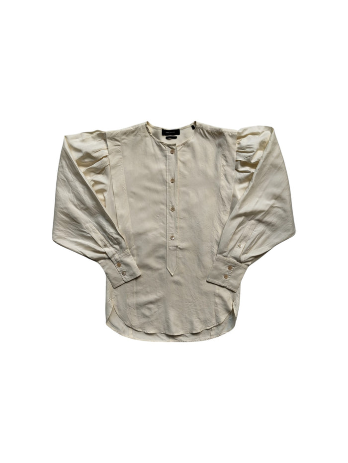Creme Cotton Round Neck Blouse