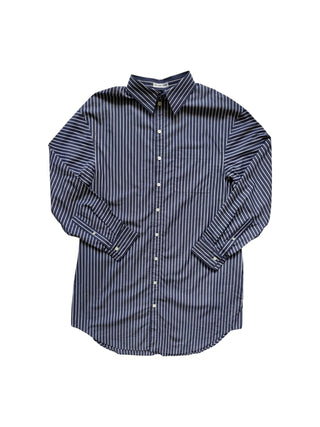 Blue And White Striped Shirt Dress With 2 Side Pockets