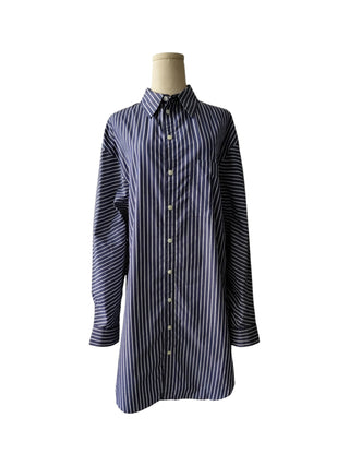 Blue And White Striped Shirt Dress With 2 Side Pockets