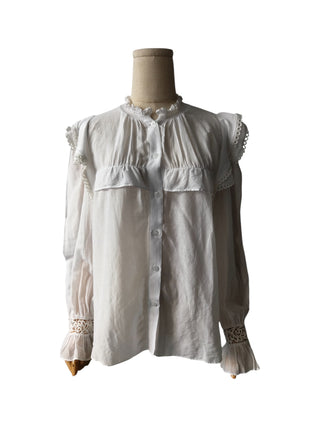White Cotton Laced Poplin Shirt