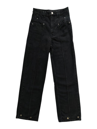 Black Straight Leg Jeans With Adjustable Tack At Bottom