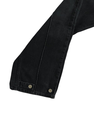 Black Straight Leg Jeans With Adjustable Tack At Bottom
