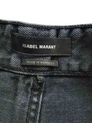 Black Straight Leg Jeans With Adjustable Tack At Bottom