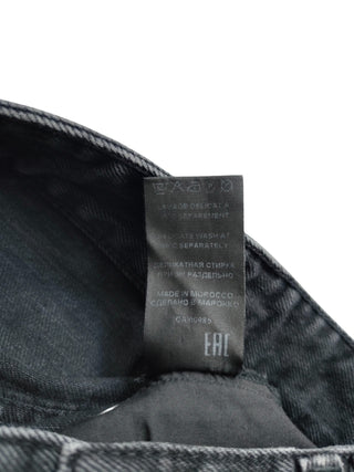 Black Straight Leg Jeans With Adjustable Tack At Bottom