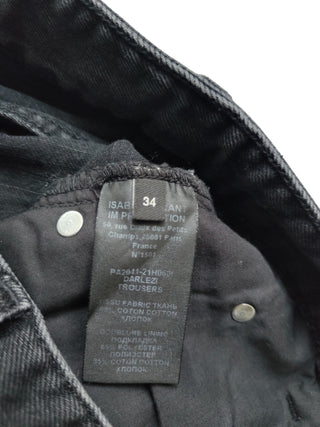 Black Straight Leg Jeans With Adjustable Tack At Bottom