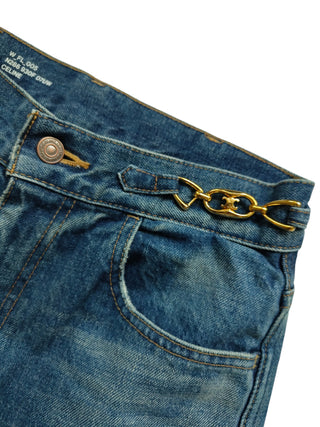 Washed Blue Straight Leg Jeans With Logo Chain On Waist