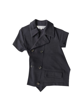 Dark Navy Short Sleeved Asymmetric Wool Short Jacket