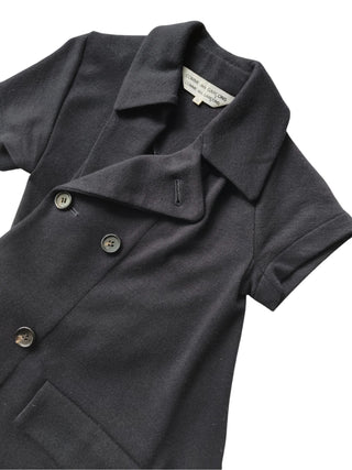 Dark Navy Short Sleeved Asymmetric Wool Short Jacket