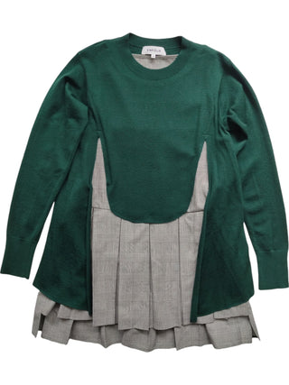 Enfold Green And Checkered Pleated Dress