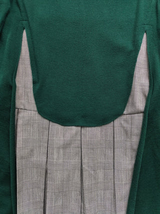 Enfold Green And Checkered Pleated Dress