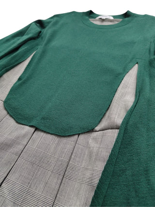 Enfold Green And Checkered Pleated Dress