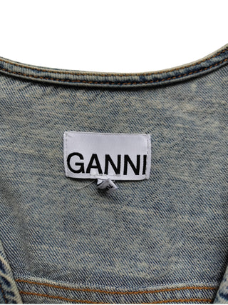 Washed Denim Long Sleeves Dress With Logo Embossed Buttons