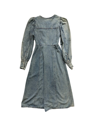 Washed Denim Long Sleeves Dress With Logo Embossed Buttons