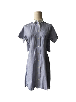 Blue Striped Shirt Dress With Open Back