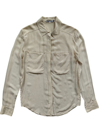 Creme Color Silk Shirt With Sheer Back