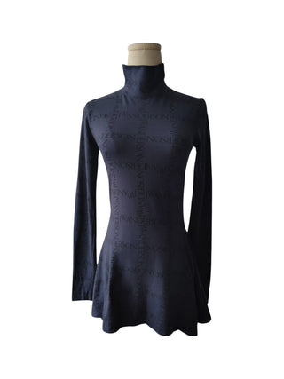 Navy Blue Crew Neck Cotton Top With Overall Logo Pattern