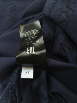 Navy Blue Crew Neck Cotton Top With Overall Logo Pattern