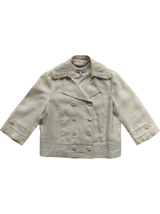 Beige Double Breasted Cropped Blazer With 3/4 Sleeves