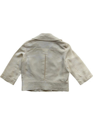 Beige Double Breasted Cropped Blazer With 3/4 Sleeves