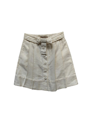 Beige Pleated Short Skirt With Ribbon Front