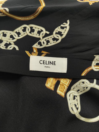 Black Silk Over The Knee Skirt With Signature Celine Chain Graphics