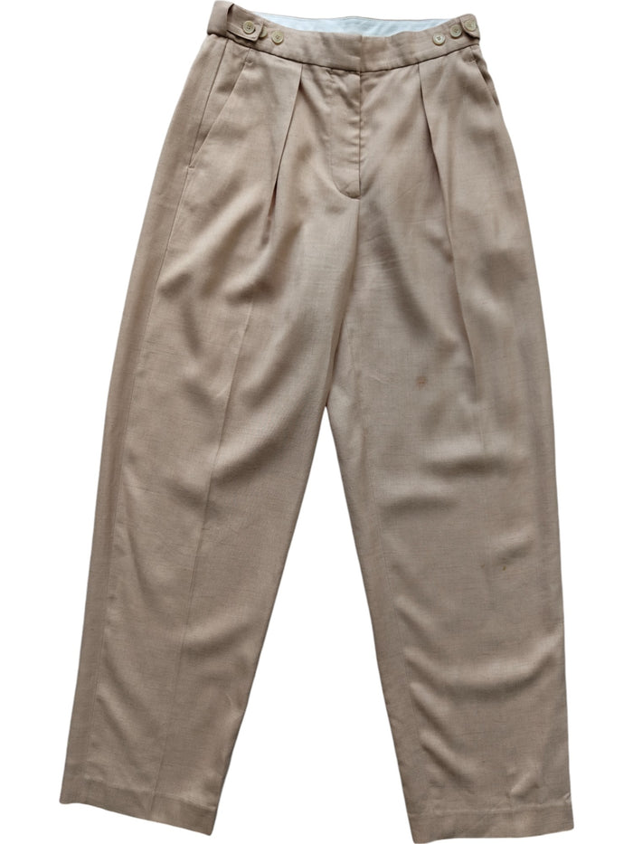 Salmon Pink Linen And Viscose Straight Leg Pants