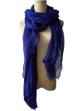 Royal Blue Silk Scarf With 3 Layer Ruffle Finishing
