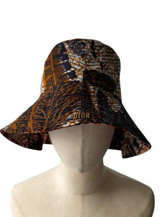 Reversible Overall Print Cotton Bucket Hat With Gold Embossed Logo