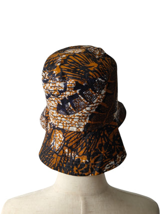 Reversible Overall Print Cotton Bucket Hat With Gold Embossed Logo