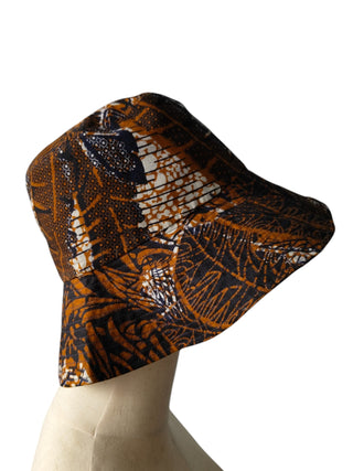 Reversible Overall Print Cotton Bucket Hat With Gold Embossed Logo