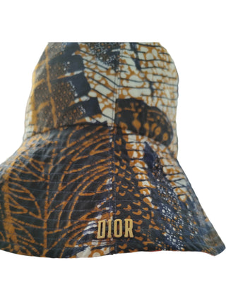 Reversible Overall Print Cotton Bucket Hat With Gold Embossed Logo