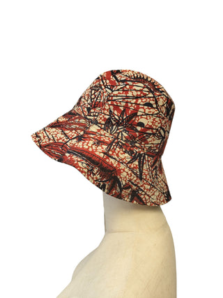 Reversible Overall Print Cotton Bucket Hat With Gold Embossed Logo