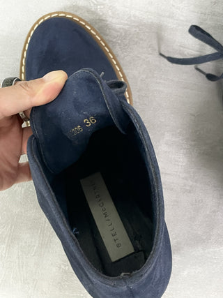Navy Faux Suede Leana Lace Up Wedge Booties