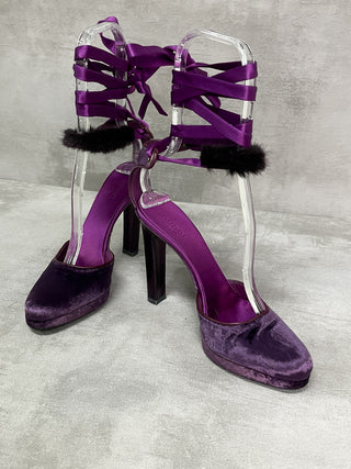 Purple 110mm Closed Toe Velvet Platform Shoes